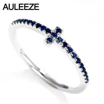 

AULEEZE Cross Design Natural Sapphire Wedding Band 18K Solid White Gold Matching Rings For Women Gold Gemstone Ring Fine Jewelry