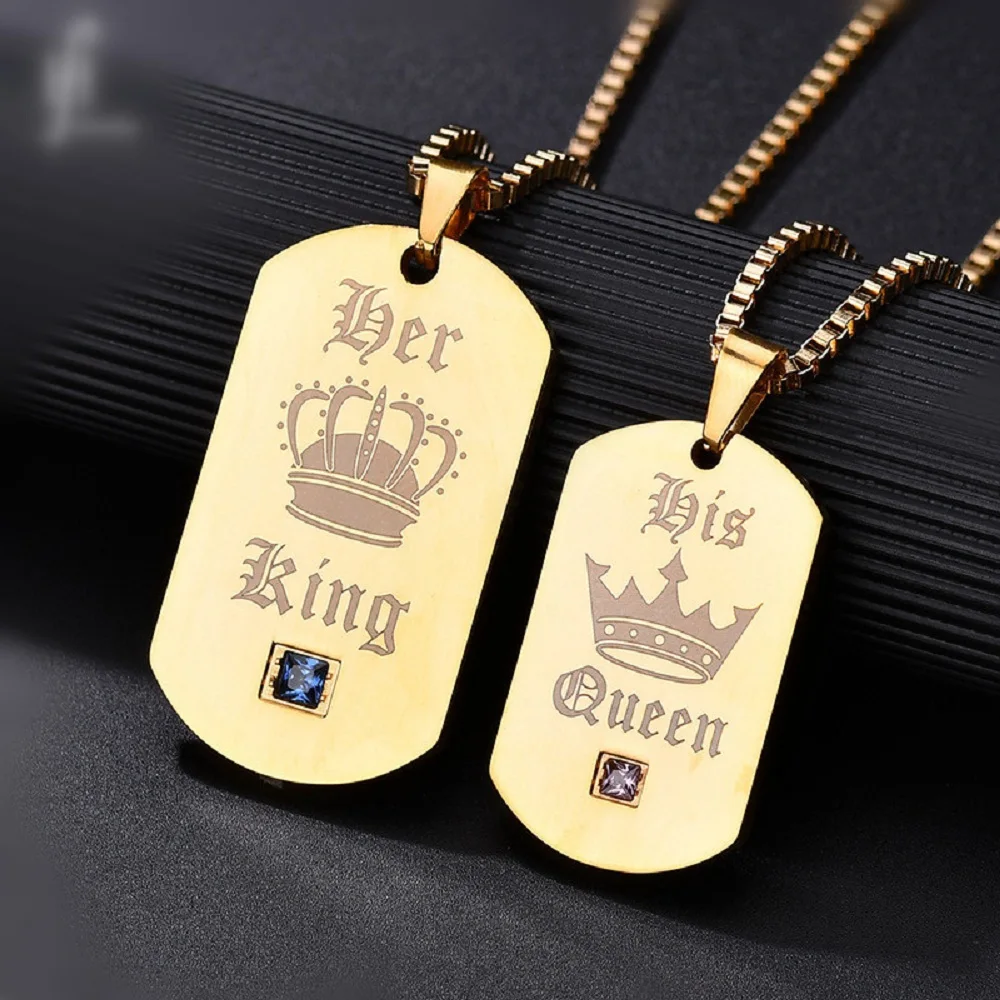 Ожерелье Uloveido Her King и His ожерелье с надписью Queen & подвески из титана золотого цвета