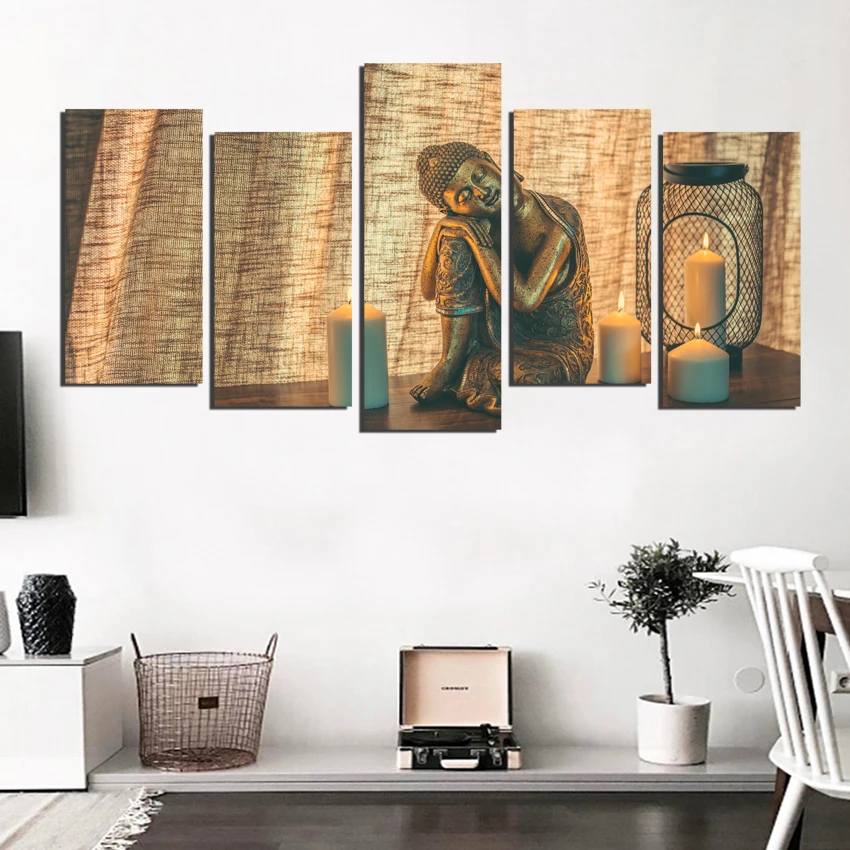 5PC Canvas Painting Poster Meditating Buddha Statue Art Zen Living Room Print Wall Pictures Decorative Home Decor No Frame FA640 | Дом и сад
