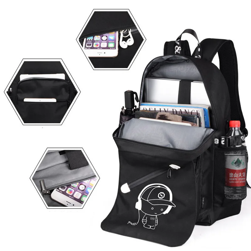 Tanie Torby szkolne dla dzieci chłopcy dziewczęta Anime Luminous plecak szkolny wodoodporna torba książka dla dzieci port ładowania usb i zamek tornister