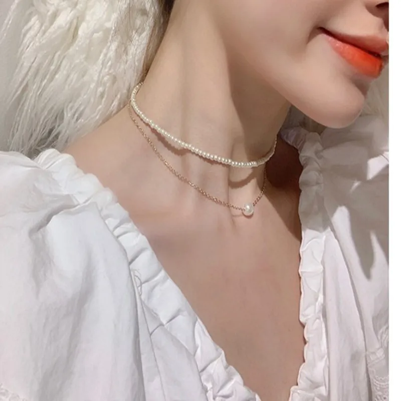 HUANZHI многослойный искусственный жемчуг чокер кулон с точками изящный дизайн шикарные короткие ожерелья-цепочки для женщин девушек вечерние ювелирные изделия