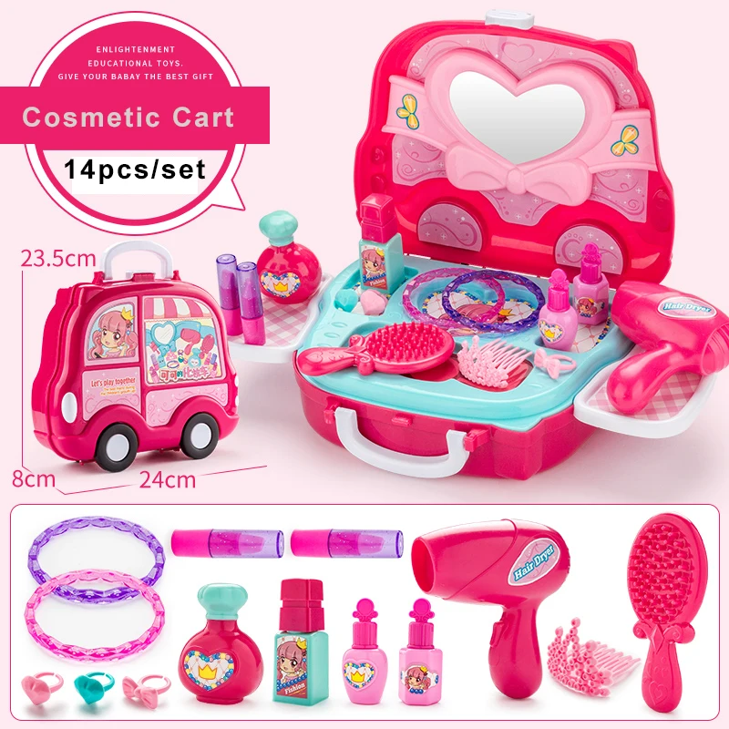 

Children pretend play game hairdressing toy set make up plastic kid girl miniature accessories hamburger icecream toy cosmetics
