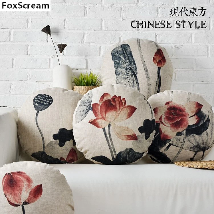 

Lotus Pillow Round Decorative Pillows Cases Flower Cushion Cover Home Decor Throw Pillows Cases Sofa Linen Pillowcase