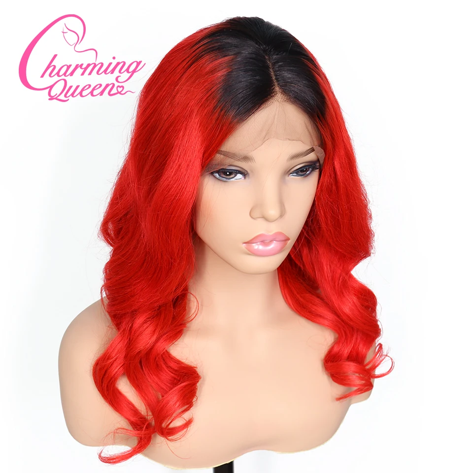 

Charming Queen T1B/Red Loose Wave Lace Front Human Hair Wigs For Black Women Remy Hair Ombre Pre Plucked Lace Wig With Baby Hair