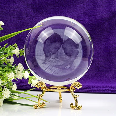 Индивидуальный Кристалл Детские фото декоративный шар персонализированные стеклянные картины семья друг подарки на день рождения для детей орнамент - Цвет: Gold Holder