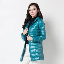 Новинка, зимняя приталенная Женская длинная куртка средней длины на белом утином пуху, пуховик большого размера, Дамское пуховое пальто, пальто с капюшоном, женские куртки 403