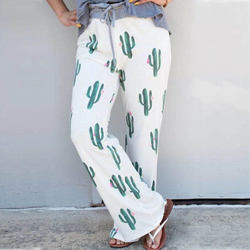 Штаны 2017 с изображением кактусов прямые брюки Для женщин летние свободные штаны