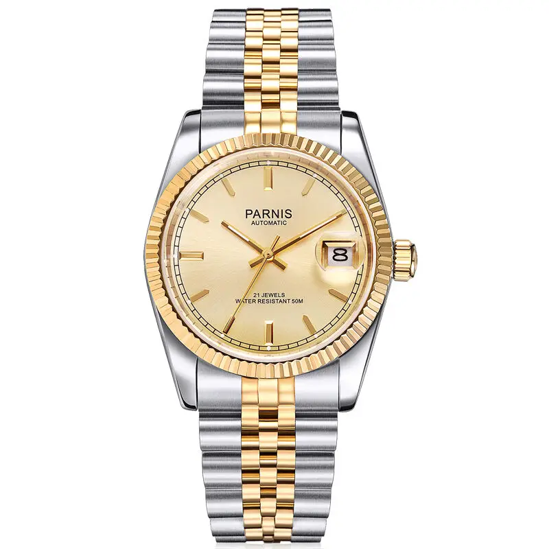 Parnis Royal Seriers Luminous Mens Steel Watchband Fashion Single Calendar Luminous Automatic Mechanical Watch Wristwatch