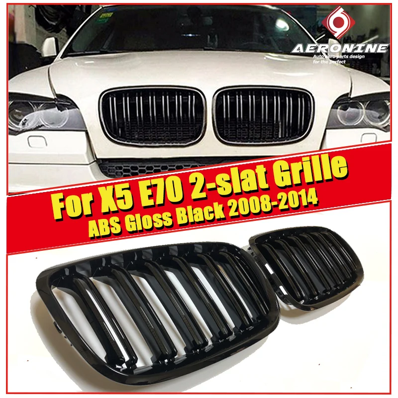 

NEW Pair Glossy Black E70 X5 Front Grille grill Kidney X5M Look ABS Double Line 2 slat Front Bumper Grills With X5M MC 2008-2014