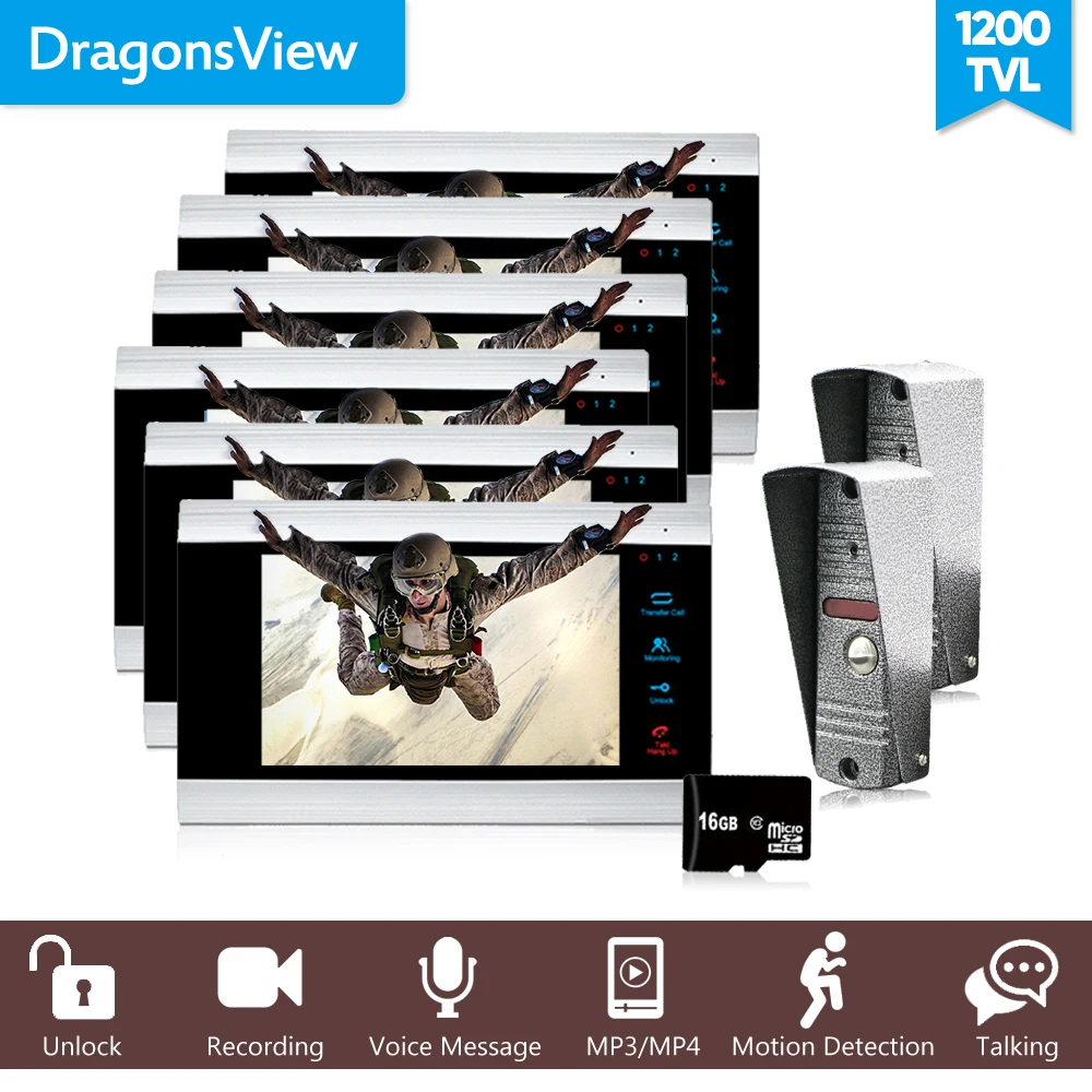 

Dragonsview Multi Apartment Video Door Phone Intercom System 1200TVL SD Card Picture/Video Recording Motion Detection Alarm
