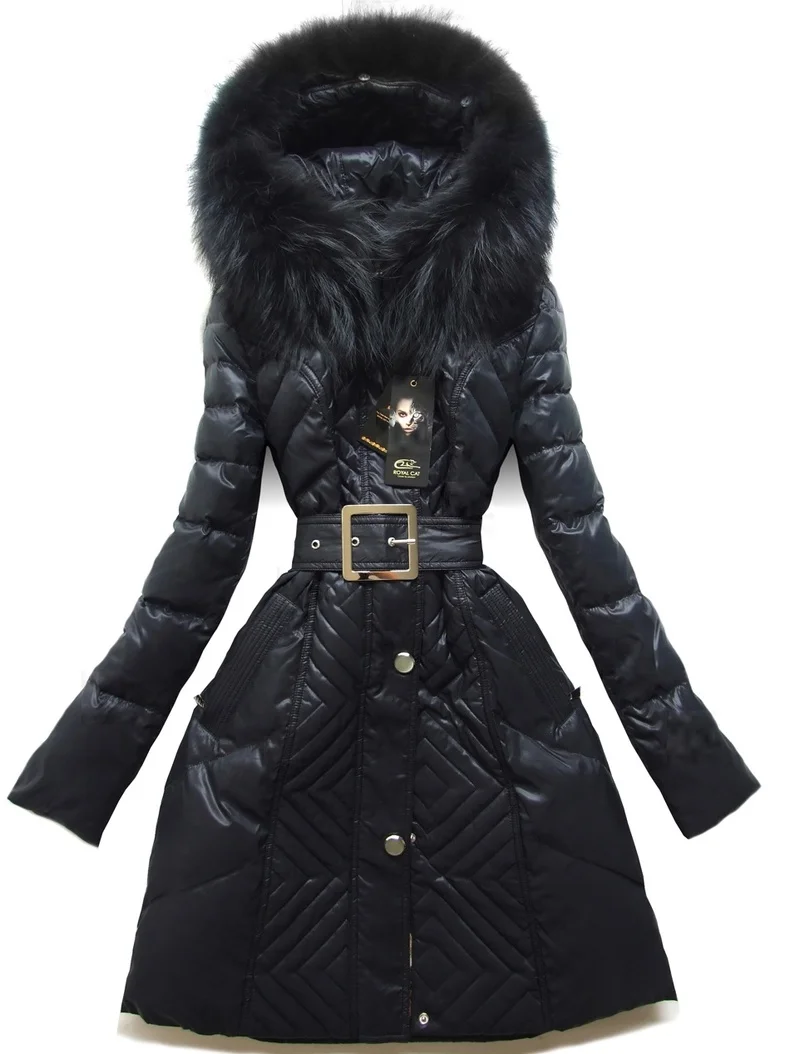 Winter Women Jackets Long Padded White Down Coat Parkas Adjustable Waist Winter Coats Hooded Luxury Fur Collar Jacket Thick Parka CH729 (5)