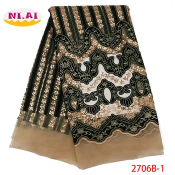 

African Velvet Lace Dress Fabirc, Sequin Green Lace Embroidery Fabric,Latest Lace Applique Fabric Mr2706b