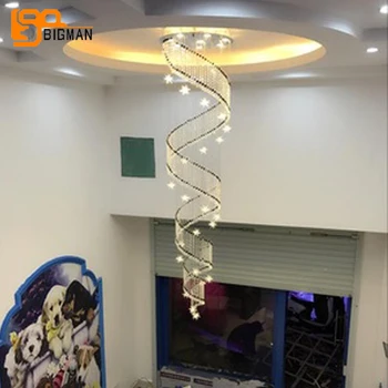 

high quality long crystal spiral chandelier LED lamp Dia60*H250cm lustre modern staircase chandelier