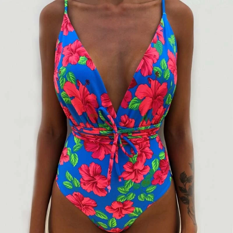 Sexy One Piece Swimsuit Female Deep V Backless Brazilian Monokini Swimwear Women Bathing Suit Swimming sunflower swimsuit