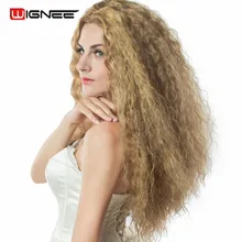 Wignee смешанный коричневый пепельный блонд синтетический парик для женщин афро кудрявый высокая температура косплей волос парики для афро Америк