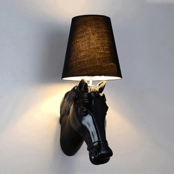 

Modern wall lamps Resin White / Black horse head Creative wall Sconce Lighting Bedroom Study Room Cafe Light Fixture,led bulb
