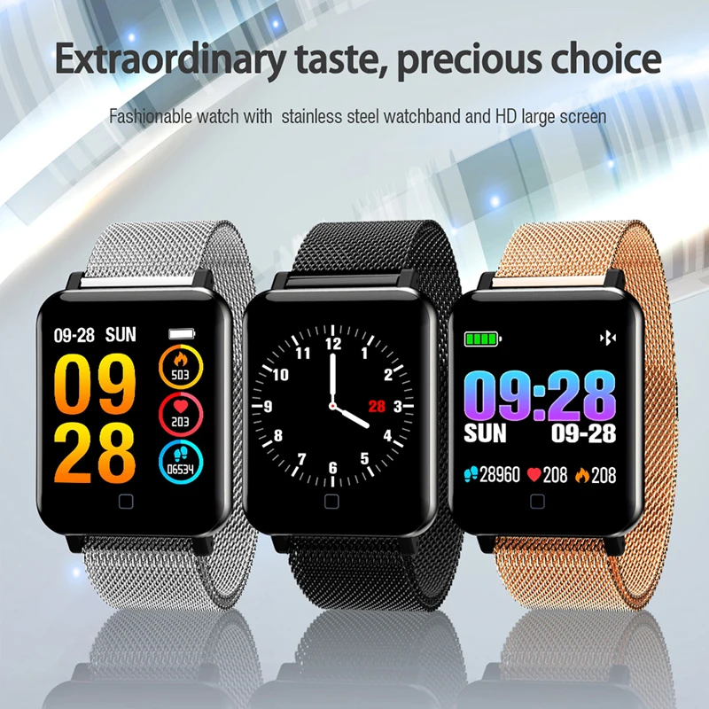 

M19 HD Color Screen Smartwatch Heart Rate Monitor Smart Band Sports Mode Fitness Tracker Stainless Steel Smart Wristband Watch