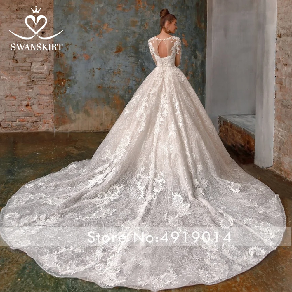 Swanskirt, сексуальное бальное платье с длинным рукавом, свадебное платье,, винтажное, с глубоким вырезом, с аппликацией, принцесса, свадебное платье, Robe De Mariage N105