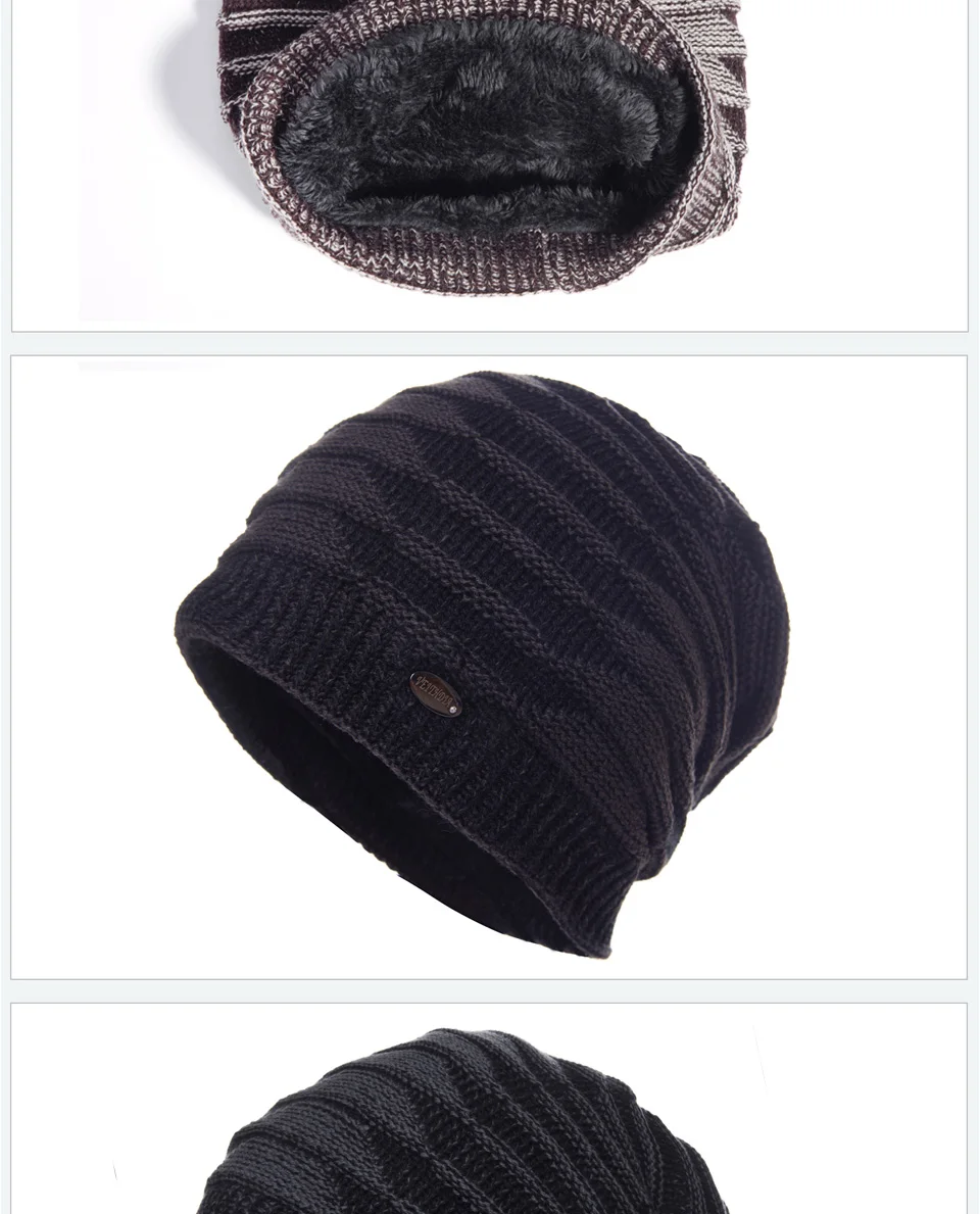 Мужская осенне-зимняя шапка VEITHDIA, полосатые шапки Skullies, вязаные шапки, бархатные мужские шапки в полоску, плотная теплая вязаная шапка 2