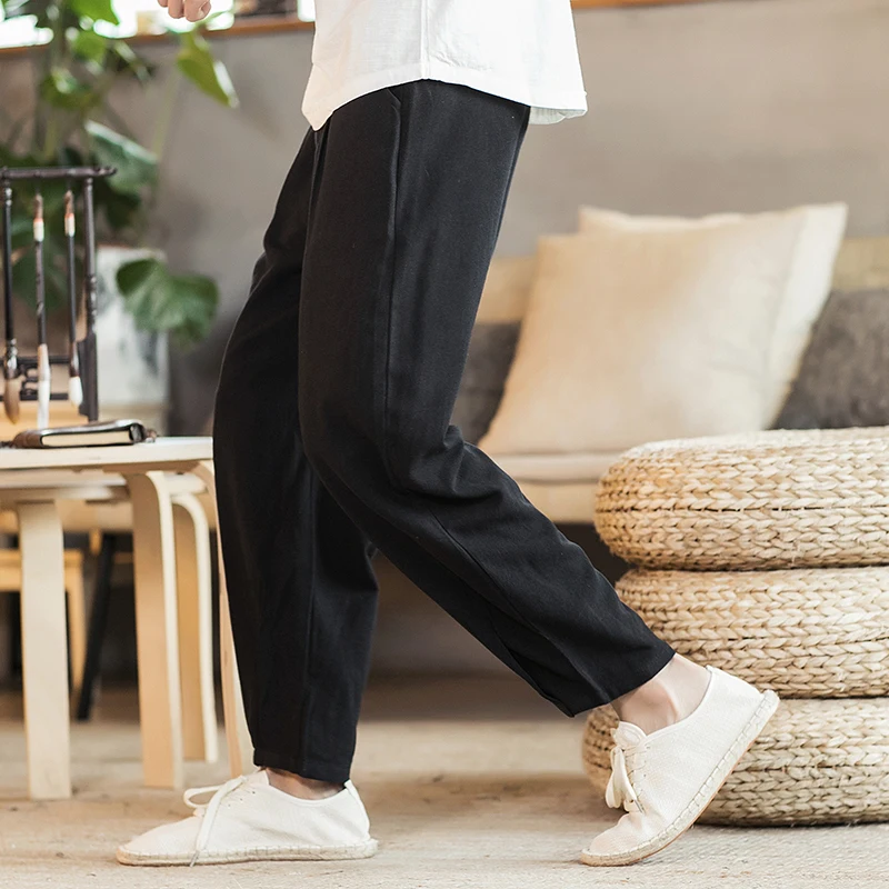 

Hot Sale Hip Hop Harem Pants Men Jogger Casual Loose Trousers Chinese Style Mens Drawstring Straight Pant Black Fashion Summer