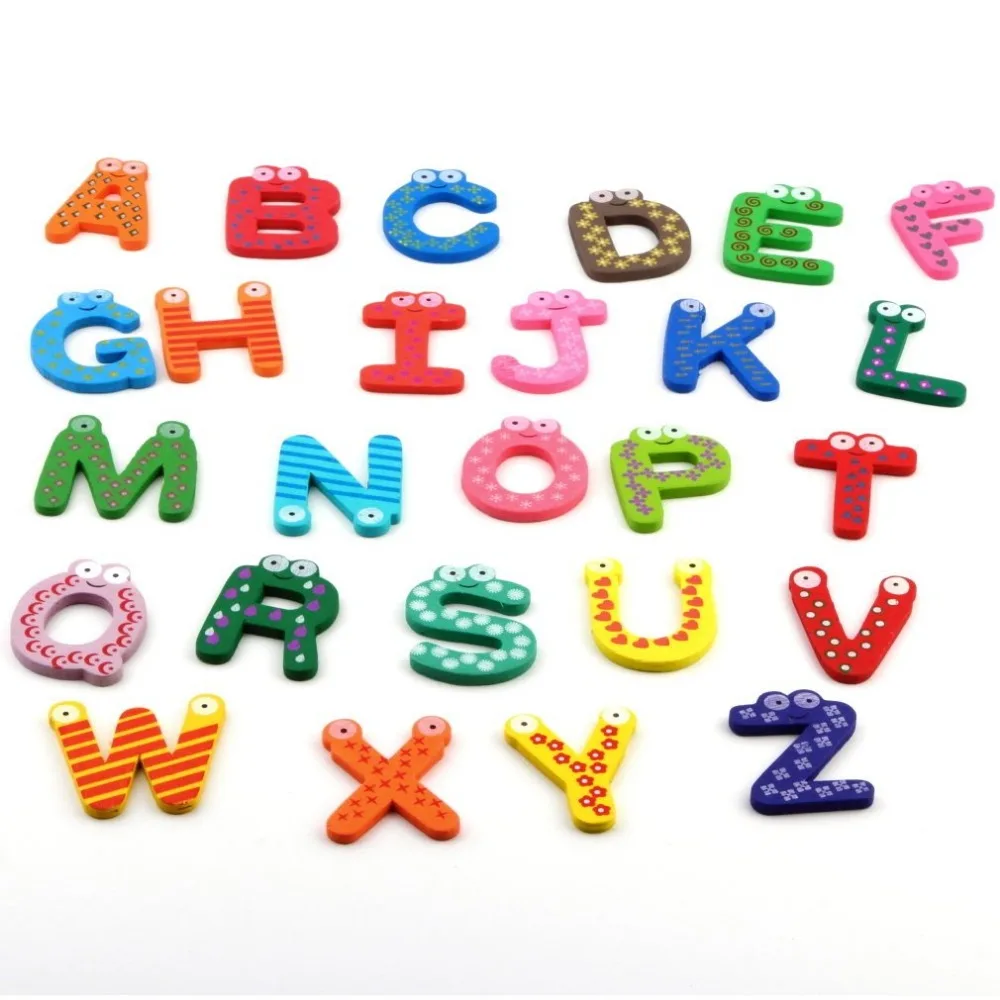 

26pcs/set Wooden Cartoon Alphabet A-Z Magnets Child Educational Toys Wooden Refrigerator Stickers Gift Varied Colors Kids Toys