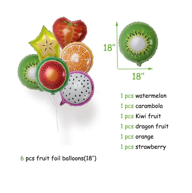 Тематические вечерние украшения с фруктами баннер с днем рождения воздушные шары из фольги с фруктами топперы для украшения дня рождения детей Luau - Цвет: 6pcs fruit balloons