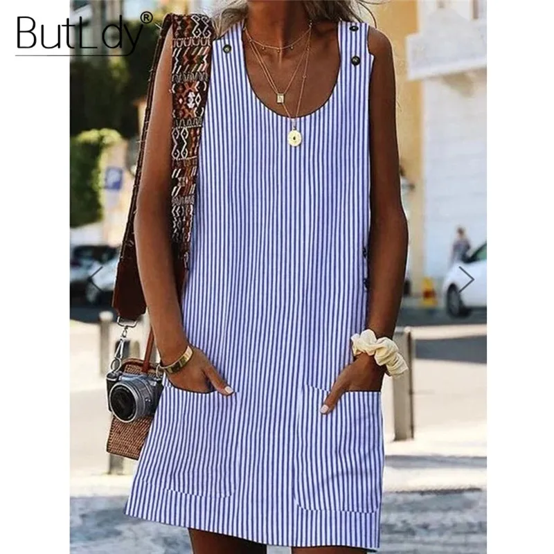 Large Plus Size 5XL Print Stripe Jumper Women Dress Summer 2019 Sleeveless Button Loose Dresses for Women Short Tank Shirt Dress