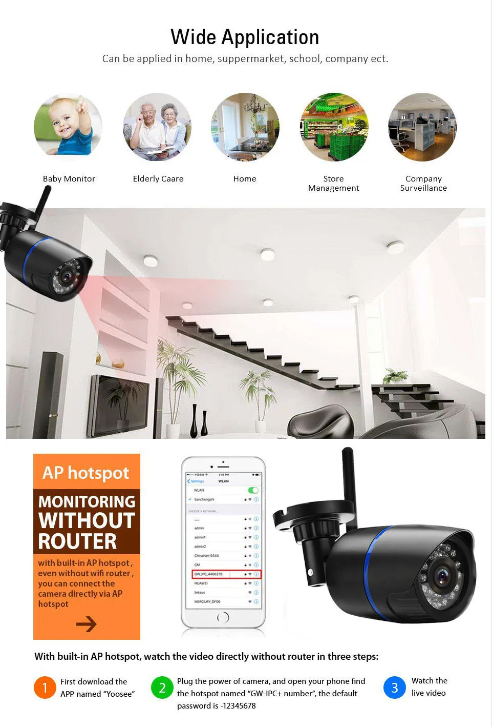 2-мегапиксельная наружная/Внутренняя Wifi камера безопасности 1080P CCTV Водонепроницаемая беспроводная цилиндрическая ip-камера с 64GB TF картой Solt