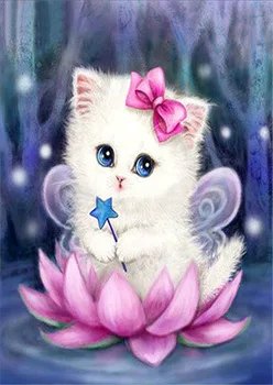 Diy Diamond Painting Cross Stitch Lotus cat Round Rhinestone Diamond Embroidery Animals Diamond Picture
