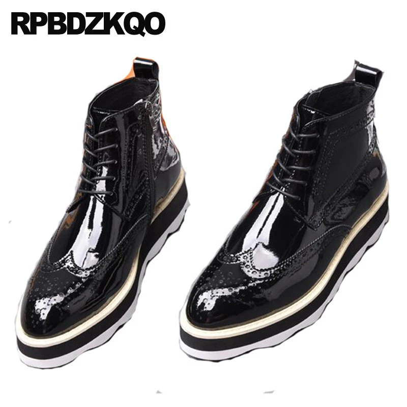 black patent brogue boots