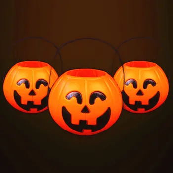 

3PCS Portable Plastic Halloween LED Light Pumpkin Candy Bucket with Handle Glowing Luminous Toys for Kids Children Adult