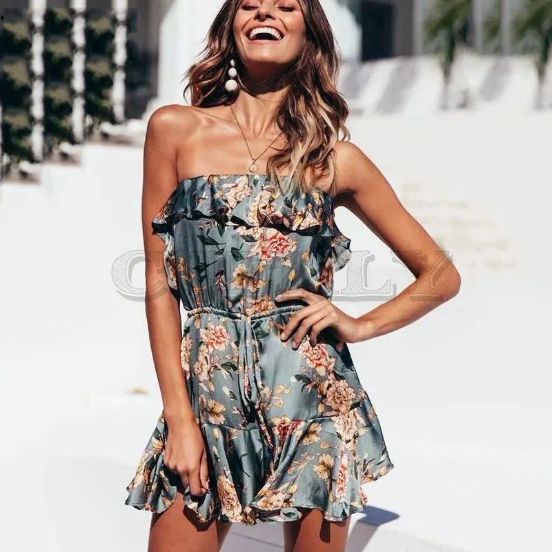 

Cuerly Ruffle floral print short dress women Summer elegant party sexy dress female Spring casual beach dress vestidos L5