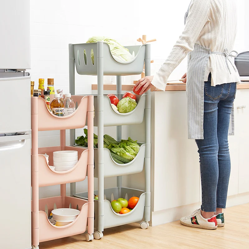 

kitchen vegetables commodity shelf plastic Land type multilayerThe small shelf belt wheel storage shelves storage rackclear up