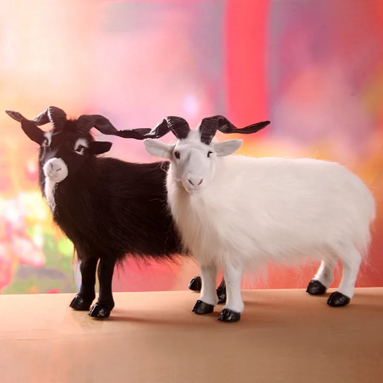 Пара моделирования козел игрушки полиэтилена и меха волосатые Черный и белый цвета овец куклы подарок около 35x27 см 1320