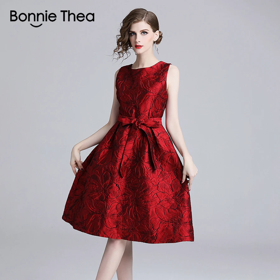 Женское весеннее жаккардовое платье Bonnie Thea с принтом женское элегантное
