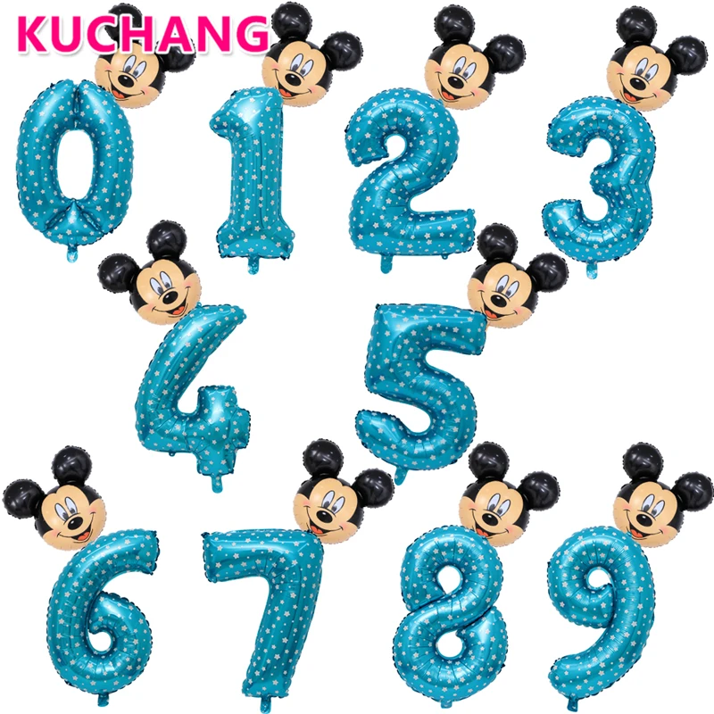 2 шт. 32 дюйма розовый и голубой номер Фольга надувные шары Mickey воздушные шары с изображением Минни рисунок От 1 до 6 лет, спортивный костюм для мальчиков, девочек декор для вечеринки в честь Дня Рождения