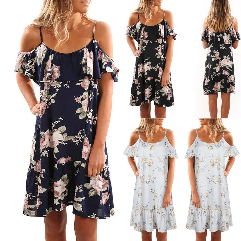 

Streetwear Dress Floral Print Dress Short Sleeve Robe Ete Femme Spaghetti Strap Zomerjurk Dames 2019 White Summer Women Clothes