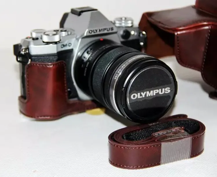 Винтажный кожаный чехол для видеокамеры, Жесткий Чехол для Olympus E-M5 II EM5 Mark II 12-50 мм объектив кофе коричневый черный с ремешком
