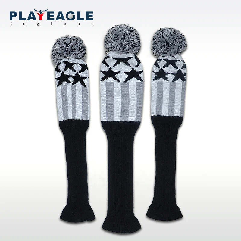 Golf Clubs Headcover 3pcs/set Kniting Golf Driver Wood Head Covers Knit Wool 1 3 5 Fairway Grey Stripe Headcover with Number Tag Golf Clubs Headcover 3pcs/set Kniting Golf Driver Wood Head Covers Knit Wool 1 3 5 Fairway Grey Stripe Headcover with Number Tag