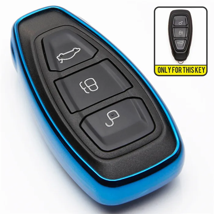 6 цветов ТПУ 3 кнопки автомобильный футляр для дистанционного ключа Крышка для Ford Fiesta Focus Mondeo Kuga держатель протектор для ключей Ford брелок - Название цвета: Blue only case