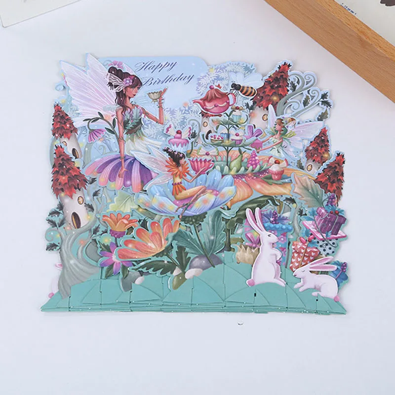  3D Laser Cut Handmade Happy Birthday Fairy Tale Forest Paper Invitation Greeting Card with Envelope - 32803898677