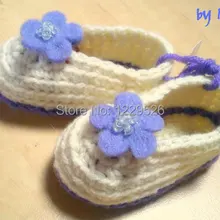 Белый и фиолетовый пинетки обувь пинетки-крючком пинетки-вязание крючком обувь Детская обувь Детские аксессуары-Белый крючком