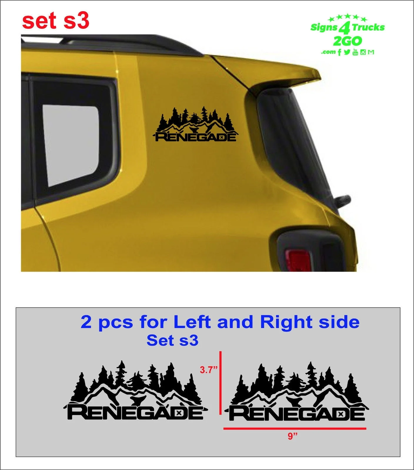 

For 2pcs Vinyl Door Decal Sticker Side Graphic for JEEP RENEGADE Set s3