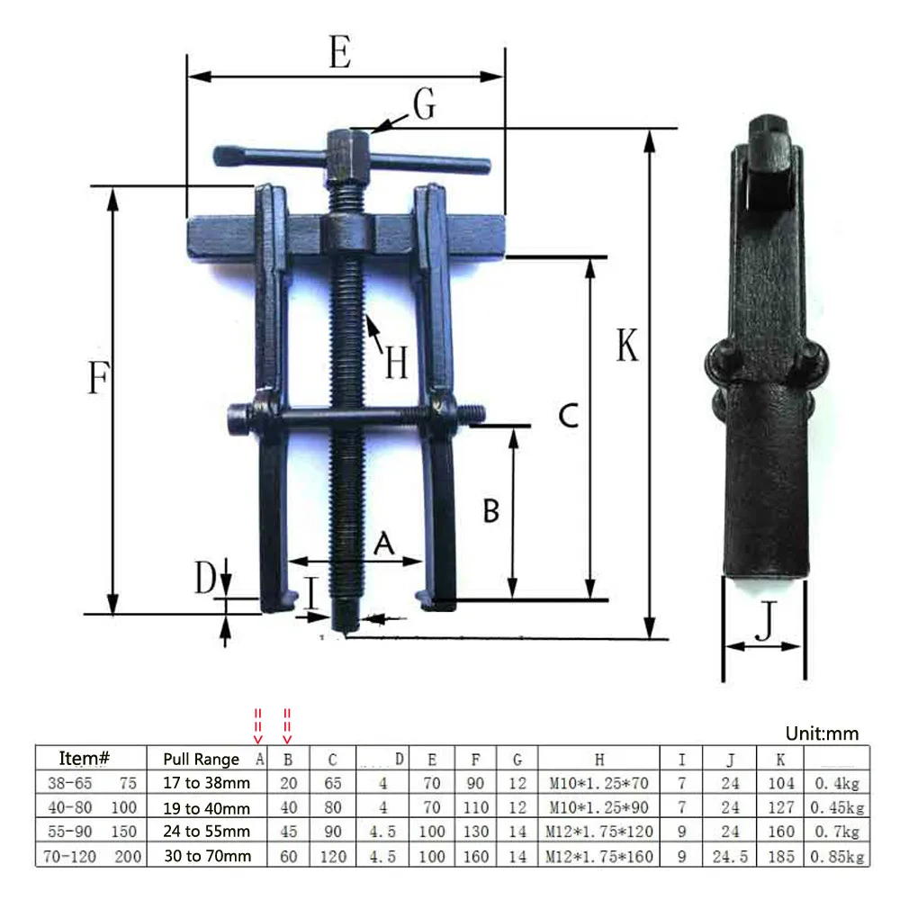 Two Jaw Twin Legs Bearing Gear Puller Remover Hand Tool Removal Kit 