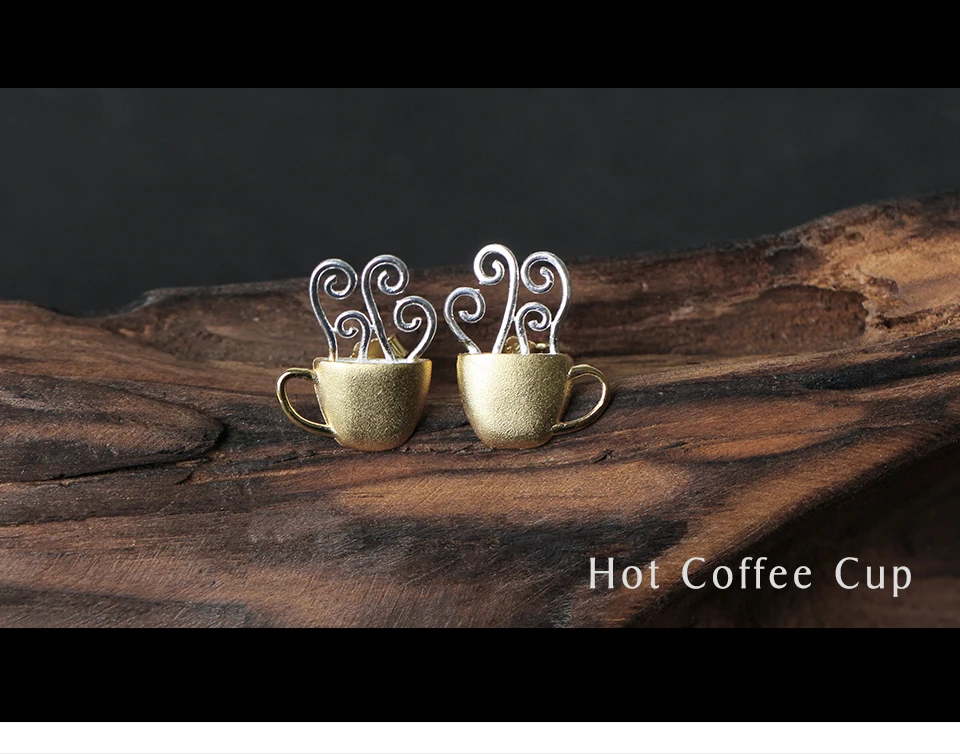 Muduh Collection Real 925 Sterling Silver Natural Creative Handmade Fine Jewelry Hot Coffee Cup Fashion Stud Earrings for Women Brincos