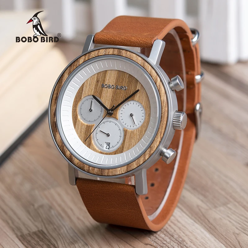 BOBO BIRD Men Wood Watches Luxurious Chronograph Watch New Design Fashion Elegant Quartz Wristwatch relogio masculino K-nR01