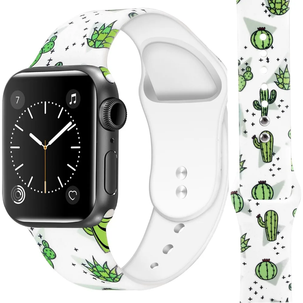 

Floral Band for Apple Watch 38mm 40mm 42mm 44mm Woman Soft Silicone Strap Lilly Pattern Strap for Apple Watch series 4 3 2 1