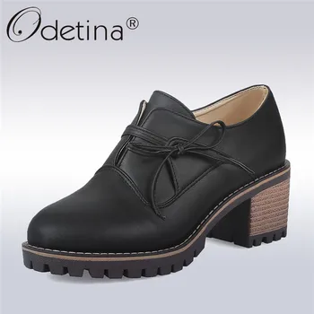 

Odetina 2019 New Fashion Women Classics Pumps Thick Heels Leisure Slip On Shoes Laides Bow T Round Toe Casual Plus Size 34-43