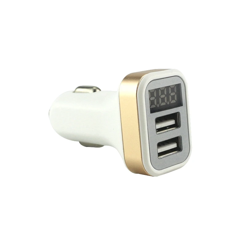 2.1A двойное USB Автомобильное зарядное устройство вольтметр 2 порта ЖК-дисплей 12-24 в монитор напряжения прикуриватель автомобильные аксессуары - Цвет: Золотой
