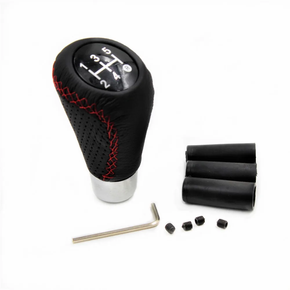 Universal Car Gear Shift Knob 5 Speed Natural Leather Cover Stitched